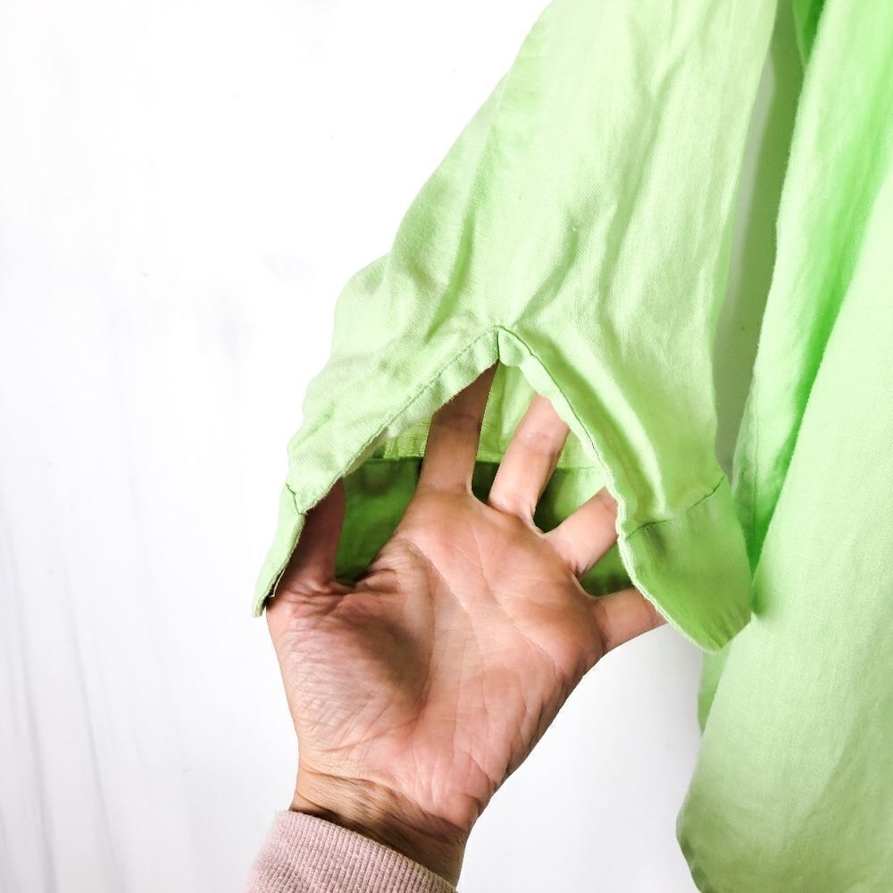 Chaps Lime Green 100% Linen Button Down 3/4 Sleev… - image 3